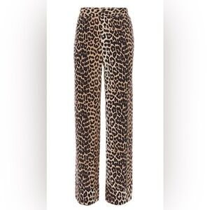 Ganni Black and Tan Leopard Print Silk Pants